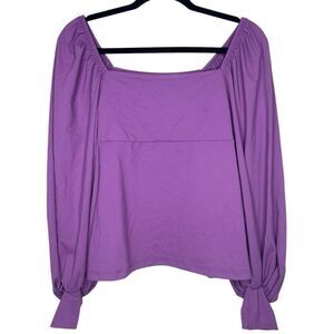 NEW Susana Monaco Square Neck Gathered Sleeve Long Sleeve Top Grape Jam M